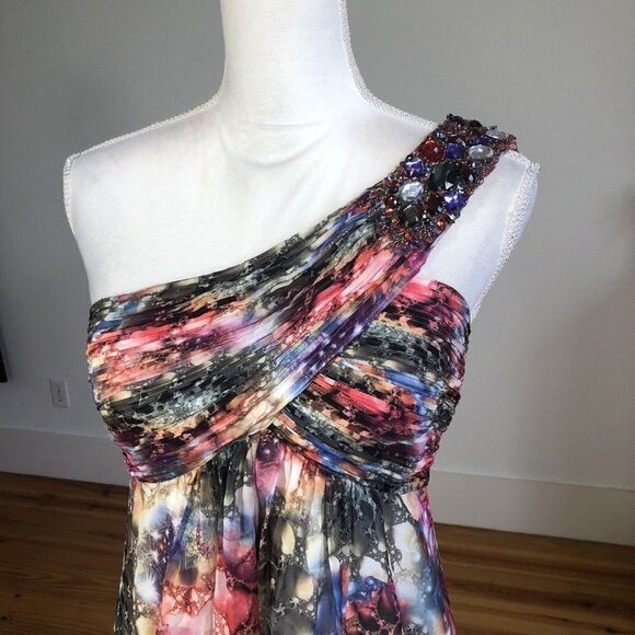 Gorgeous Grecian One Shoulder Chiffon Maxi Dress 4 Empire Waist Bling Fun Prom - Picture 6 of 12